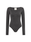 Paris Georgia Elemental Heart Bodysuit in Charcoal, deep V neckline merino cashmere knit bodysuit