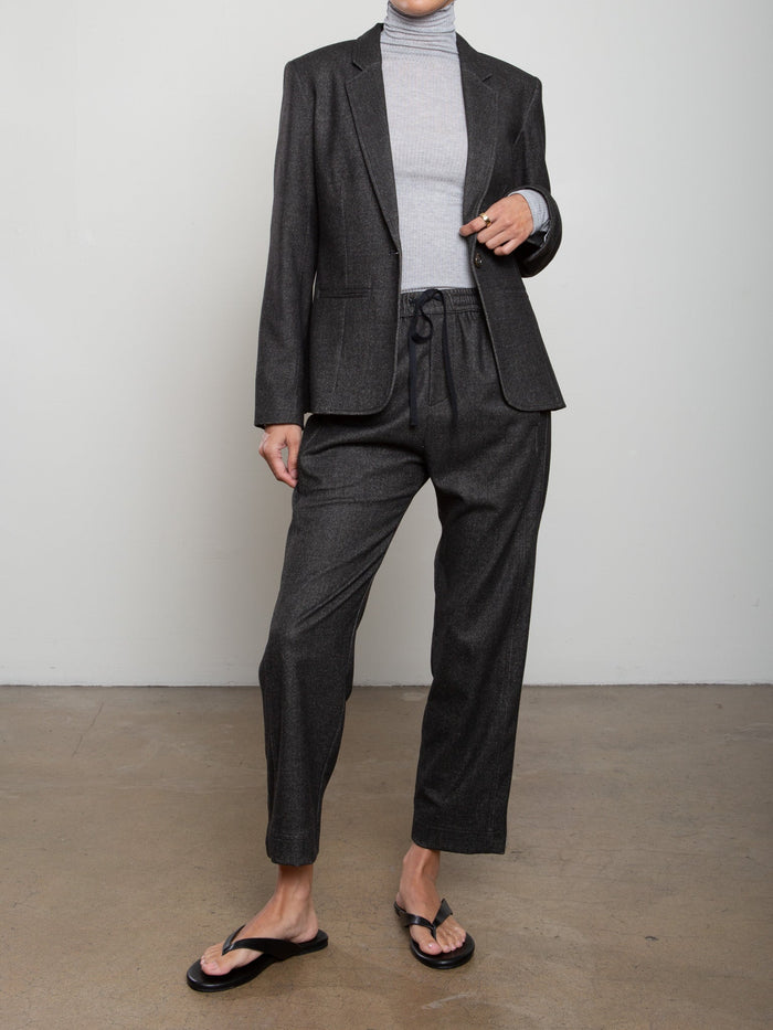 Pharaoh Andy Pant in Cambridge Flannel, Charcoal, alternate view showing elastic waist and side panel