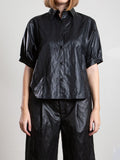 Pharaoh Claude Shirt in Faux Leather, Black, front view on model