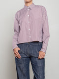 Pharaoh Enzo Shirt in Striped Poplin, Bordeaux, front view on model