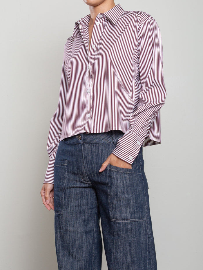 Pharaoh Enzo Shirt in Striped Poplin, Bordeaux, alternate view