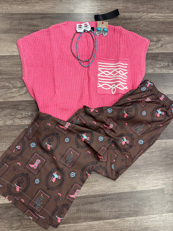 Pink boot stitch sweater