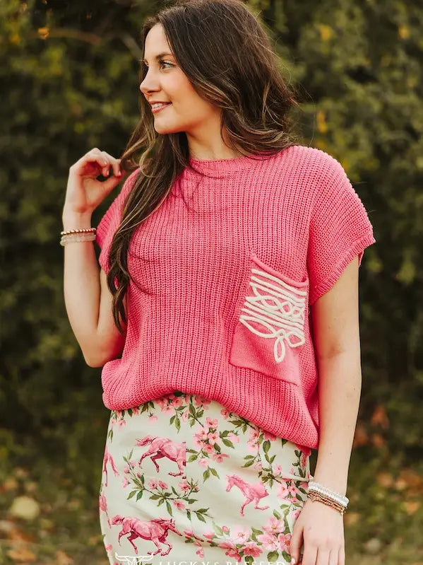Pink boot stitch sweater