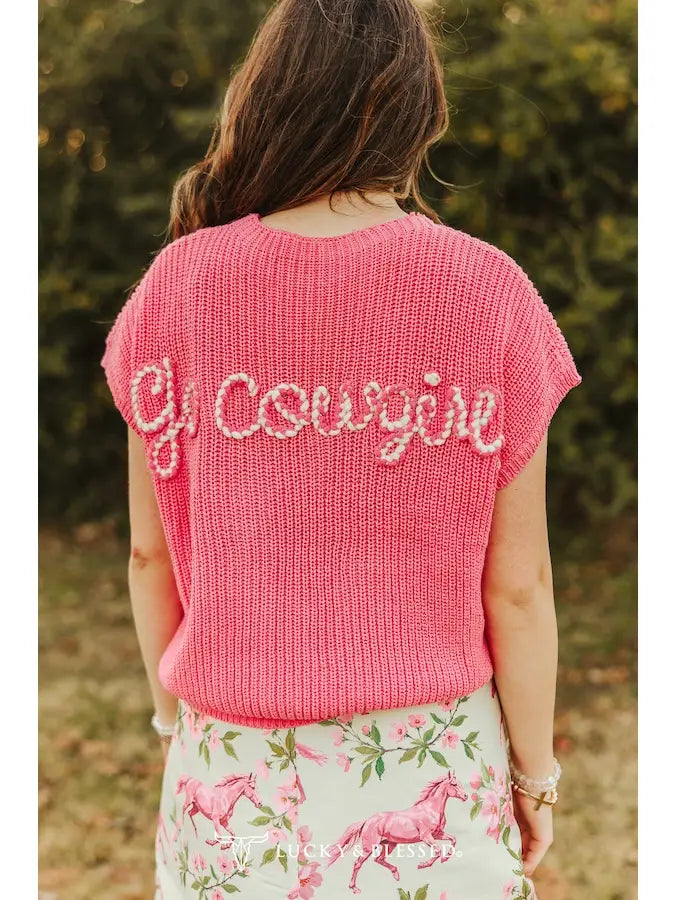 Pink boot stitch sweater