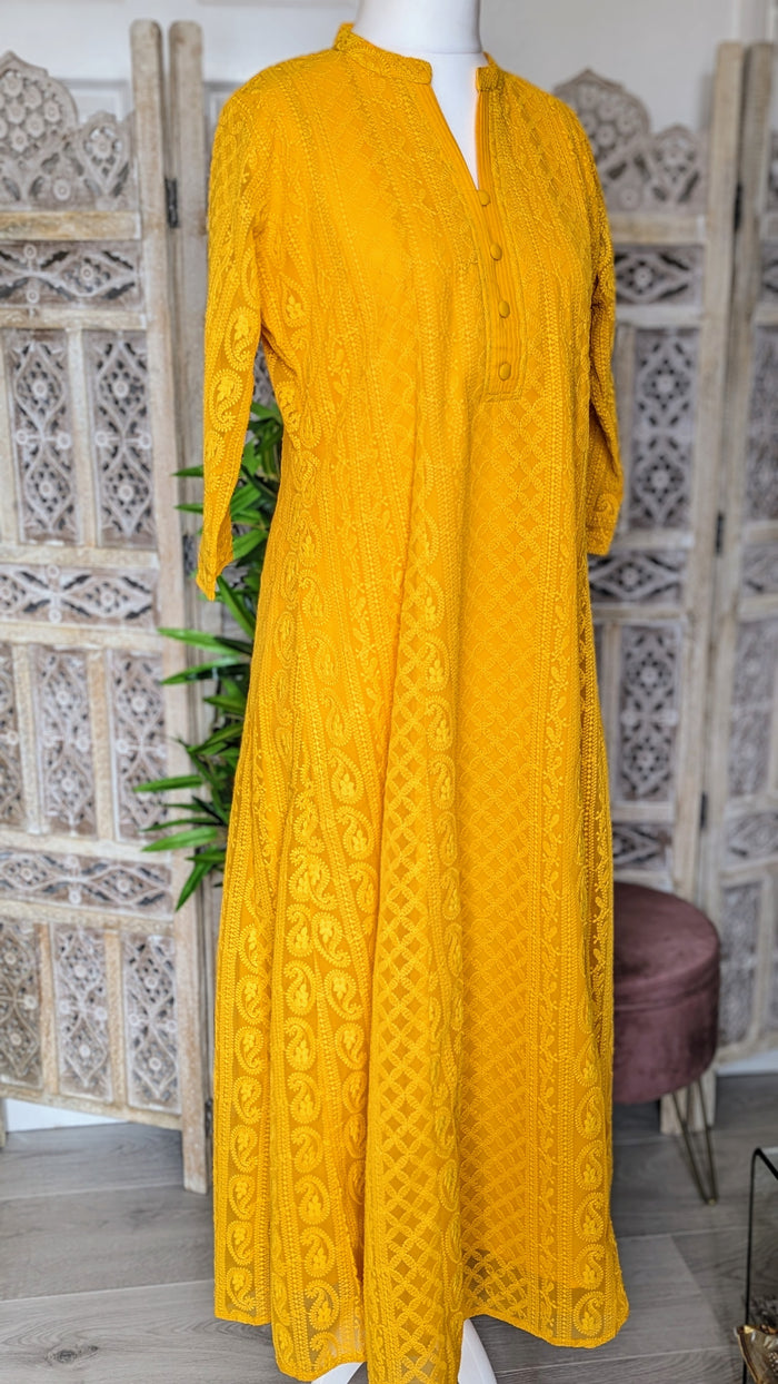Pink Chikankari A-Line Kurti Dress Sizes 8-22