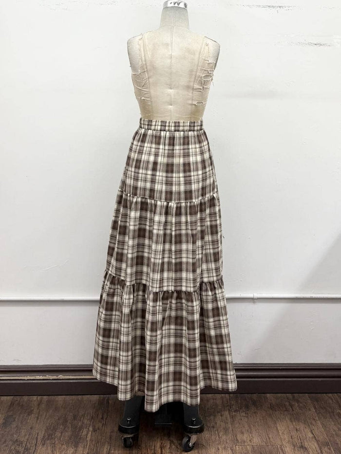 Plaid Tiered Maxi Skirt