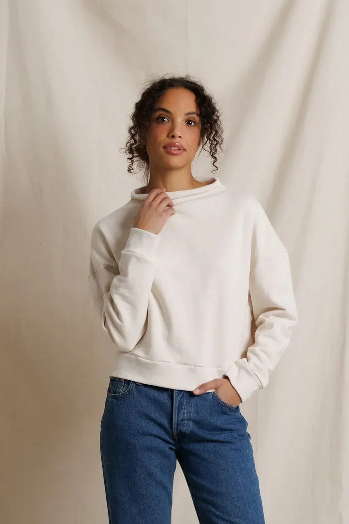 perfectwhitetee Arden french terry sweatshirt in Sugar, shown on model