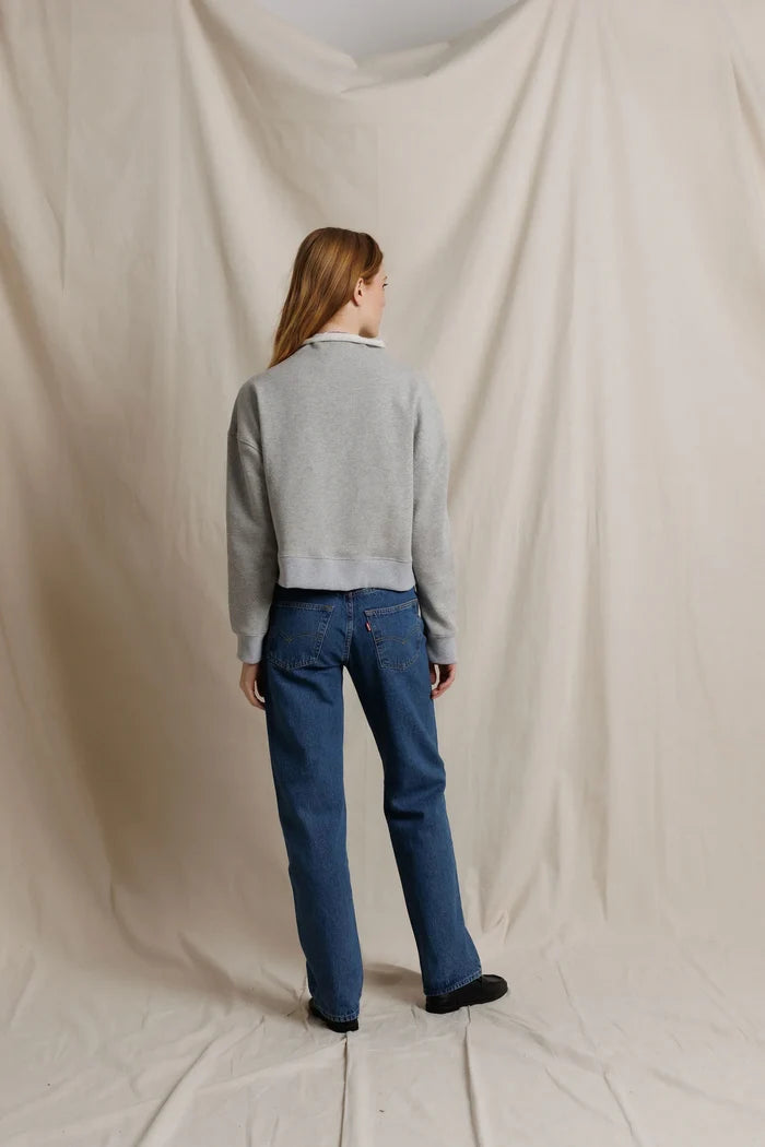 perfectwhitetee Arden french terry sweatshirt in Heather Grey, alternate view on model