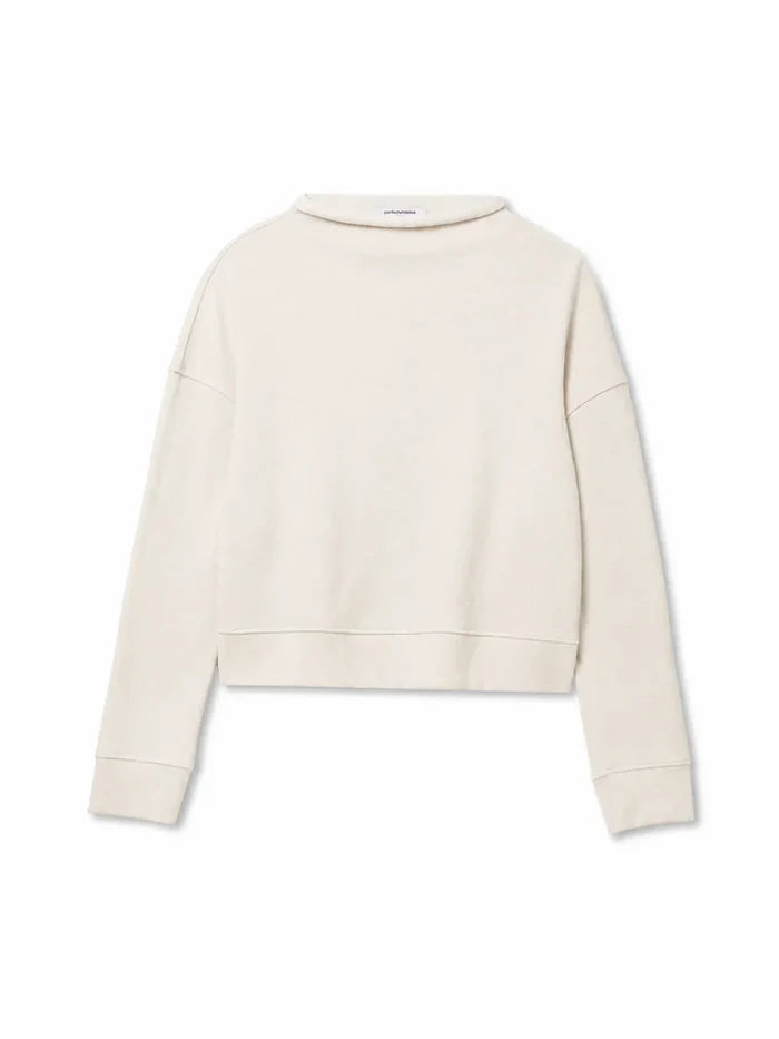 perfectwhitetee Arden sweatshirt in Sugar, product view showing the rolled neckline