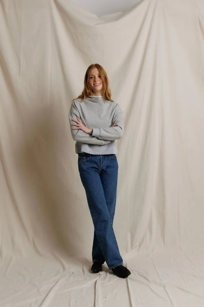 perfectwhitetee Arden french terry sweatshirt in Heather Grey, alternate view on model