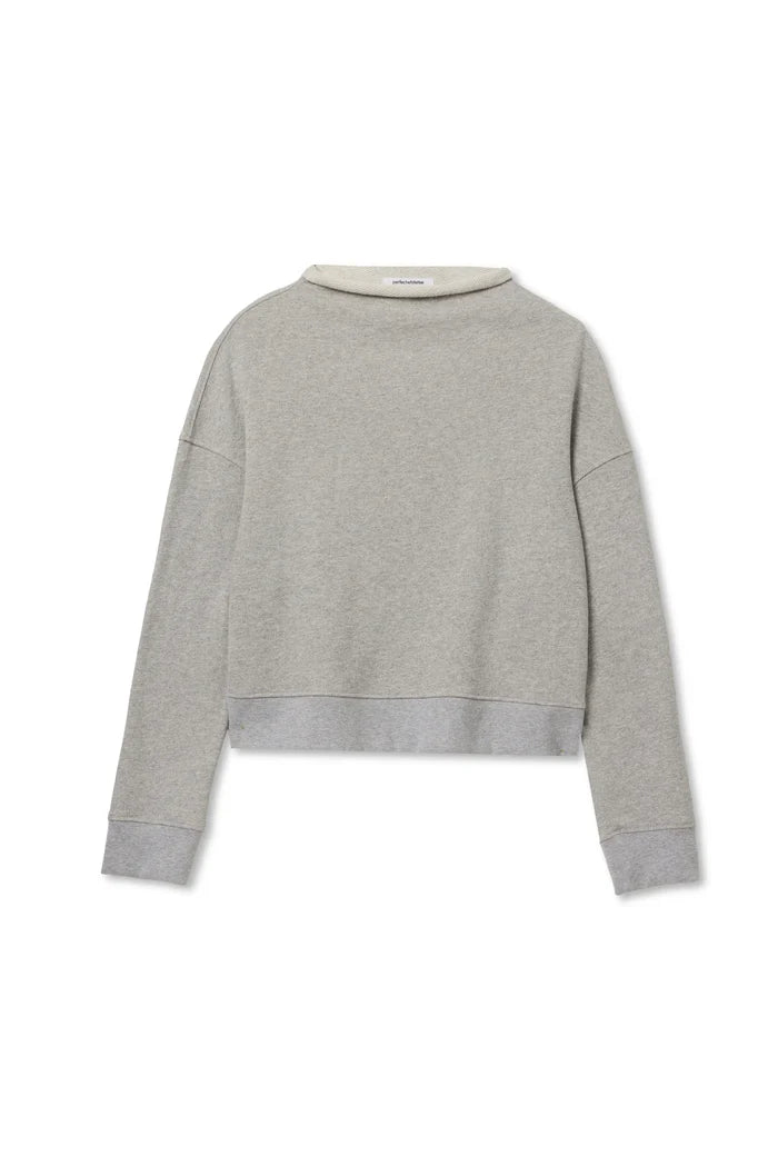 perfectwhitetee Arden sweatshirt in Heather Grey, product view showing the rolled neckline