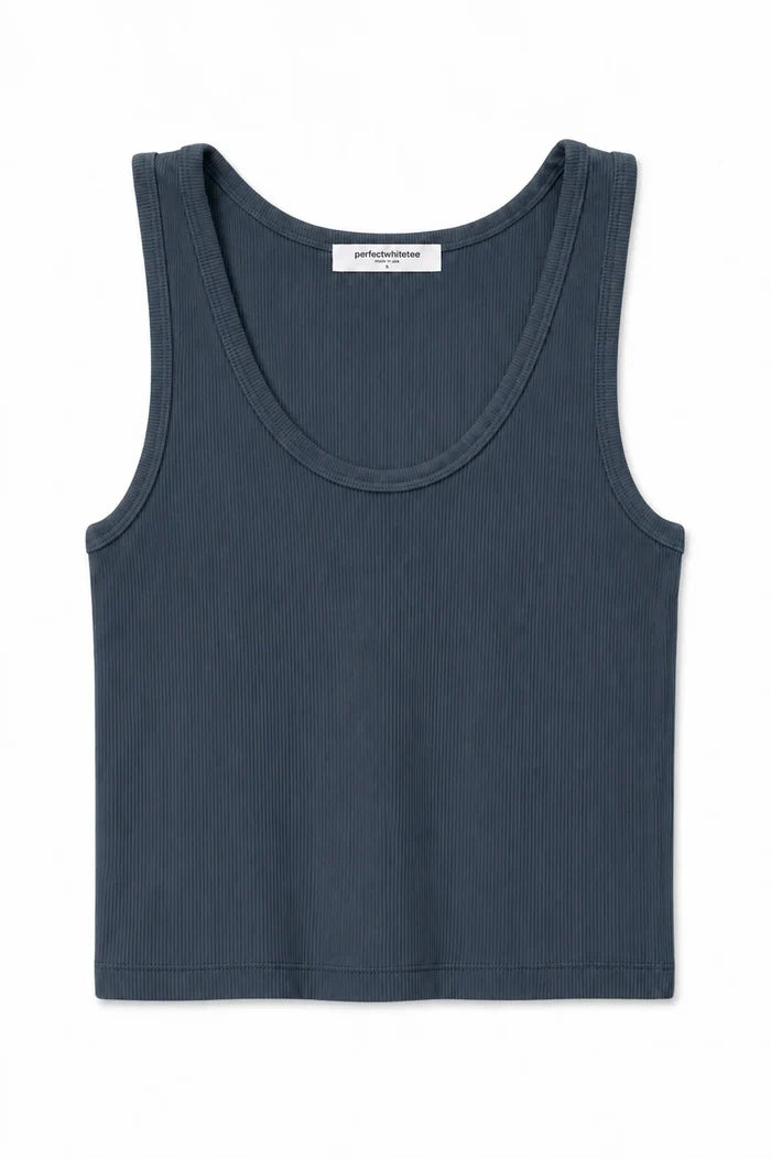 perfectwhitetee Blondie rib tank in Turbulence, product view