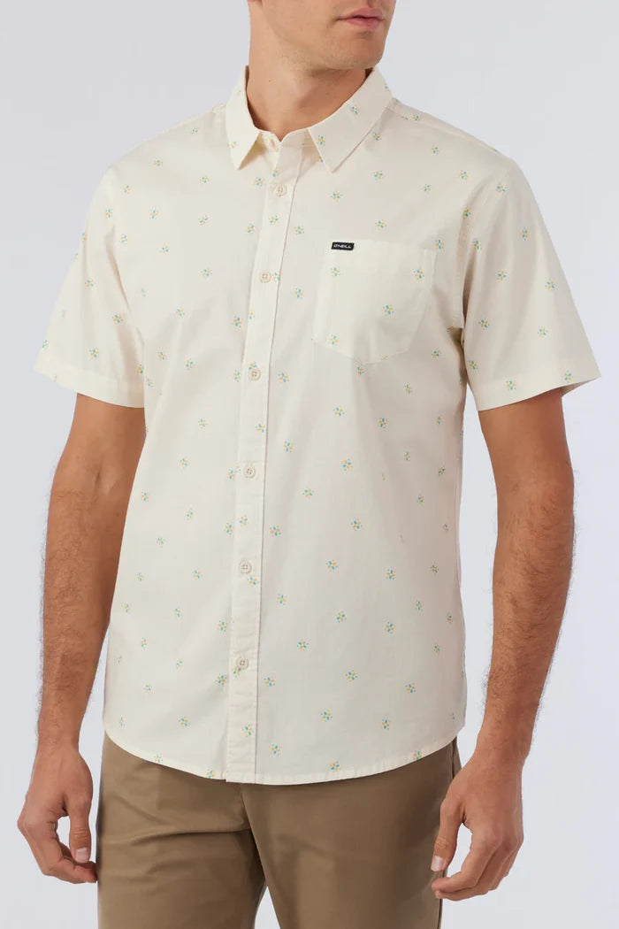 Quiver Stretch Modern Short Sleeve Button-Down Shirt - Cream