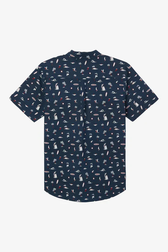 Quiver Stretch Modern Short Sleeve Button-Down Shirt - Navy