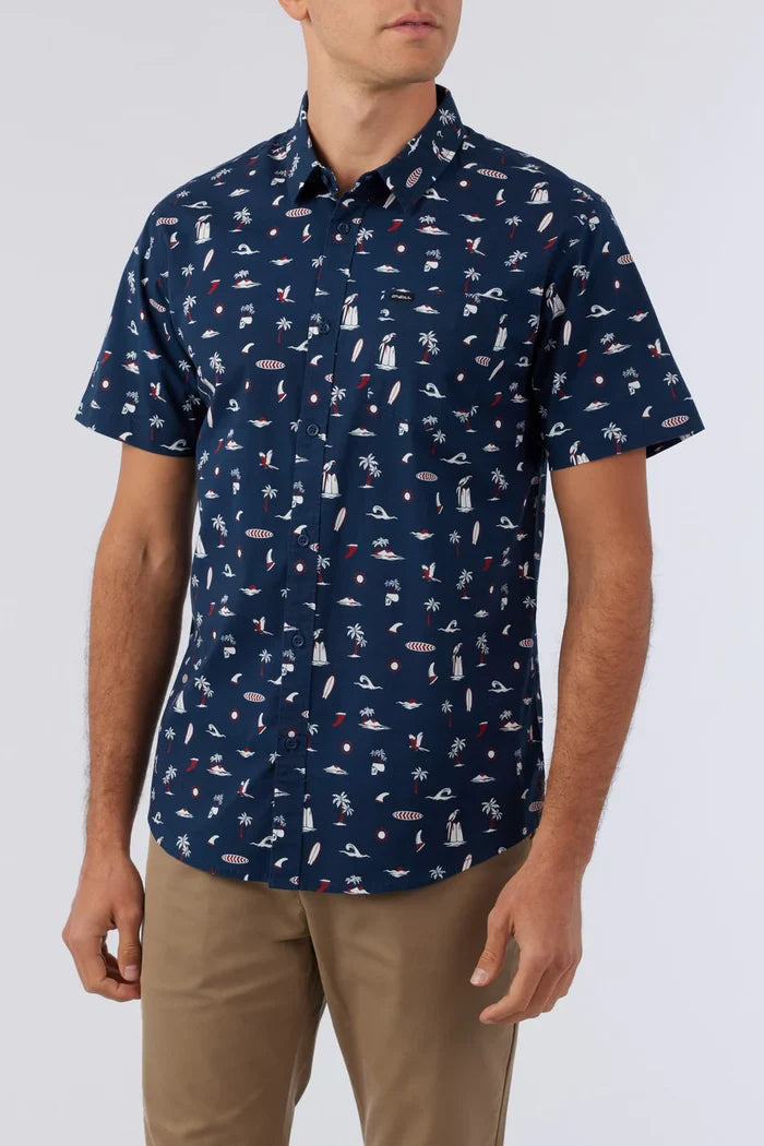 Quiver Stretch Modern Short Sleeve Button-Down Shirt - Navy