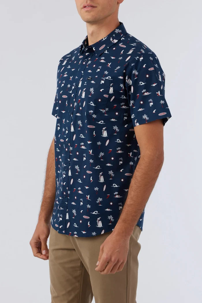 Quiver Stretch Modern Short Sleeve Button-Down Shirt - Navy
