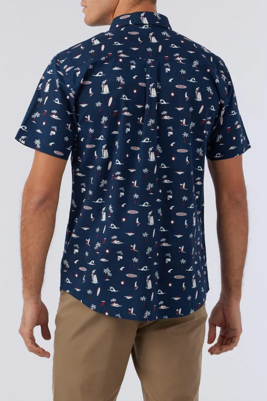 Quiver Stretch Modern Short Sleeve Button-Down Shirt - Navy
