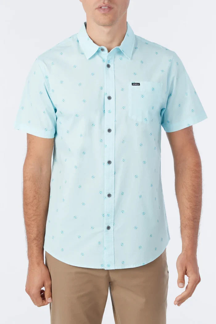 Quiver Stretch Modern Short Sleeve Button-Down Shirt - Sky
