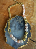 Rachel Nathan Beaded Shackle Single Cherry Blossom Agate Coin Necklace