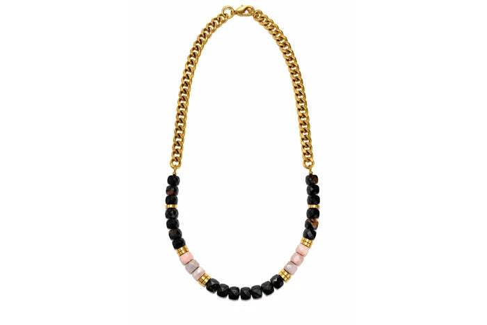 Rachel Nathan Black Tourmaline & Pink Botswana Agate Curb necklace, alternate full view