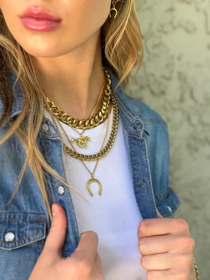 Rachel Nathan Lone Ranger necklace shown on model