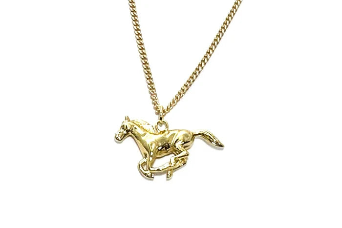 Rachel Nathan Lone Ranger necklace, close view of the gold-filled horse pendant
