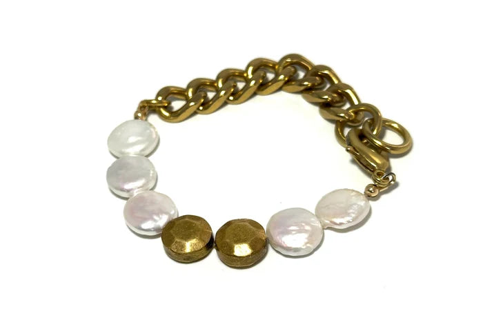 Rachel Nathan Remix Pearl & Sand Dollar Coin bracelet