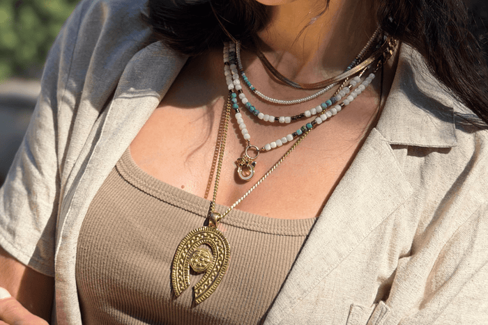 Rachel Nathan Rowdy necklace shown on model