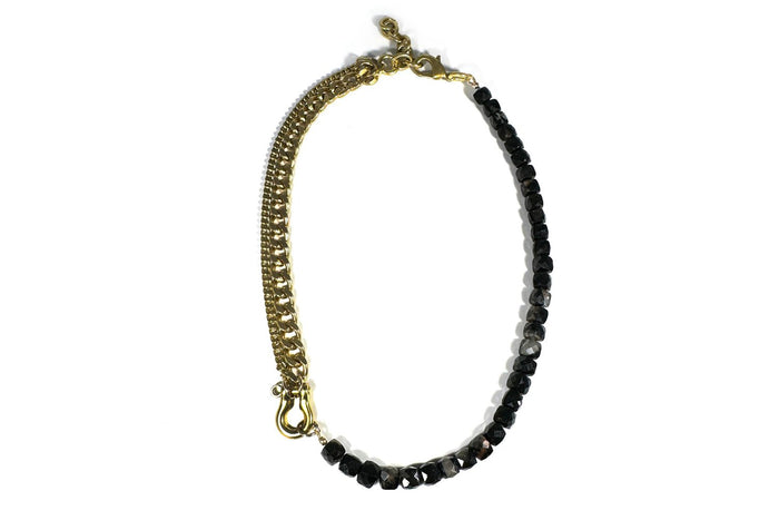 Rachel Nathan Shackle Duo: Black Tourmaline Cubes necklace, alternate full view