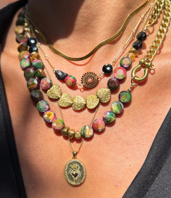 Rachel Nathan Shackle Single: Rainbow Tiger's Eye Coin