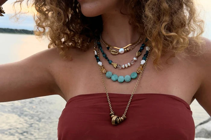 Rachel Nathan Wander Rings necklace shown on model
