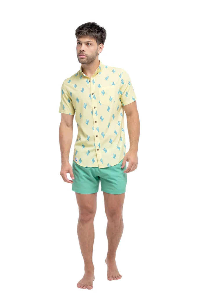 Rayon Stretch Short Sleeve Button-Down Shirt - Cactus