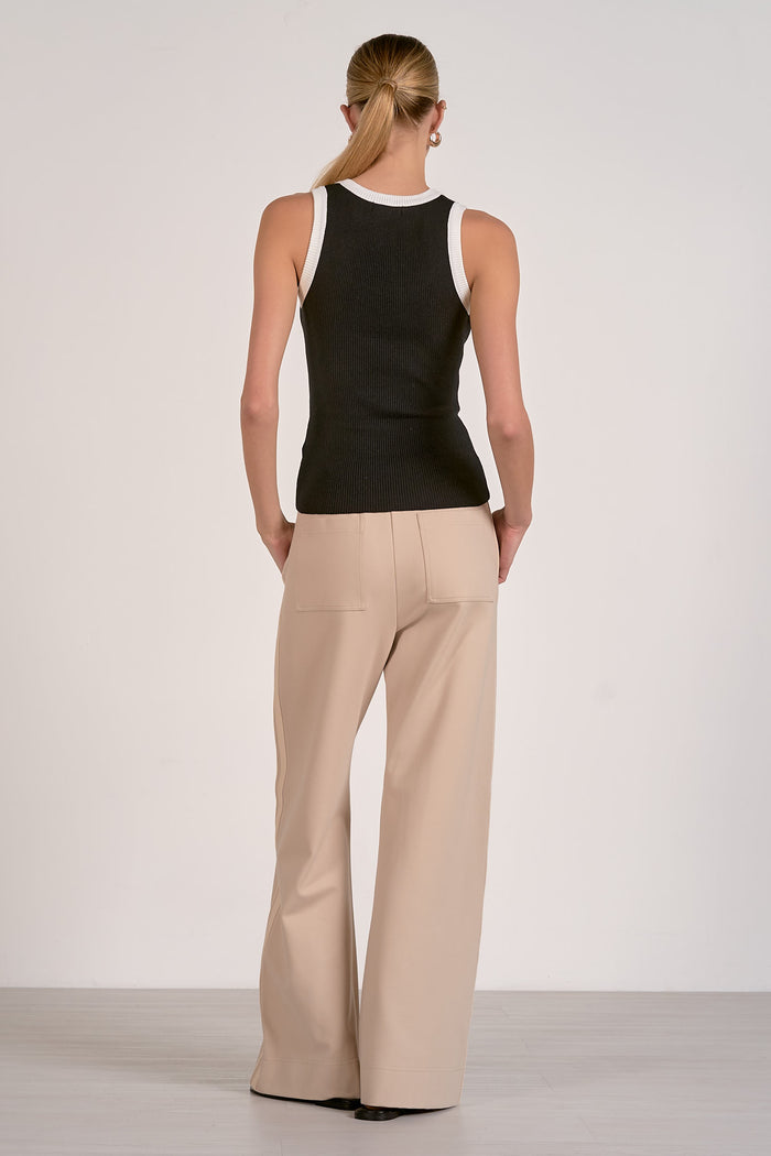 Ribbed Tank Top with Contrast Trim - Black and White