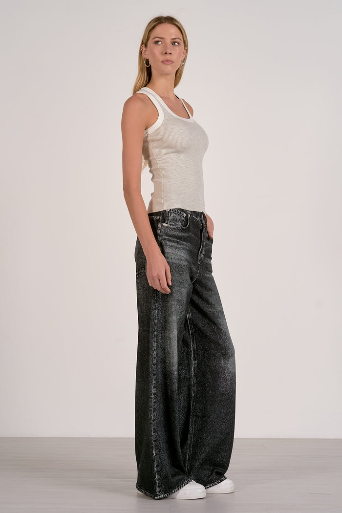 Ribbed Tank Top with Contrast Trim - Grey and White