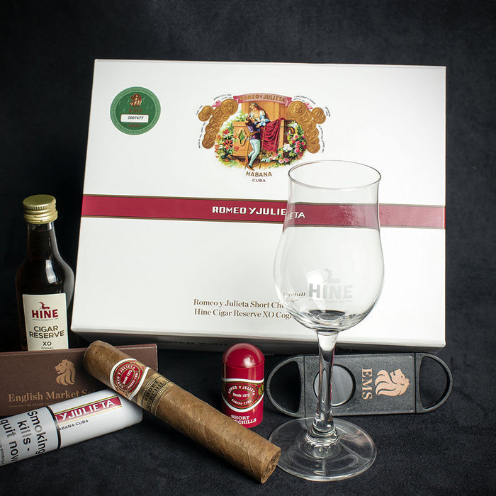 Romeo y Julieta Short Churchill Tubed Cuban Cigar & Hine Miniature - Gift Box