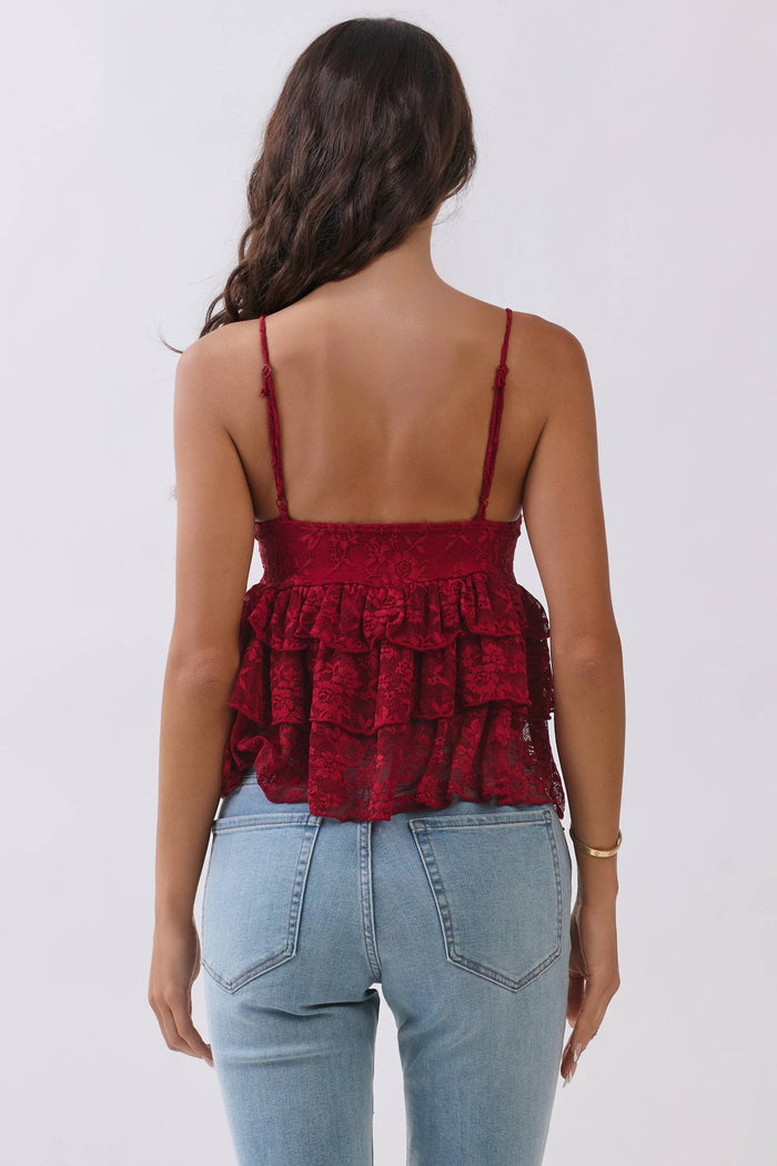 Ruby-PLUNGING TIERED LACE BABYDOLL CAMI TOP