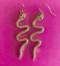 Ruby & Violet Gold Snakey Earrings w/Green Eyes
