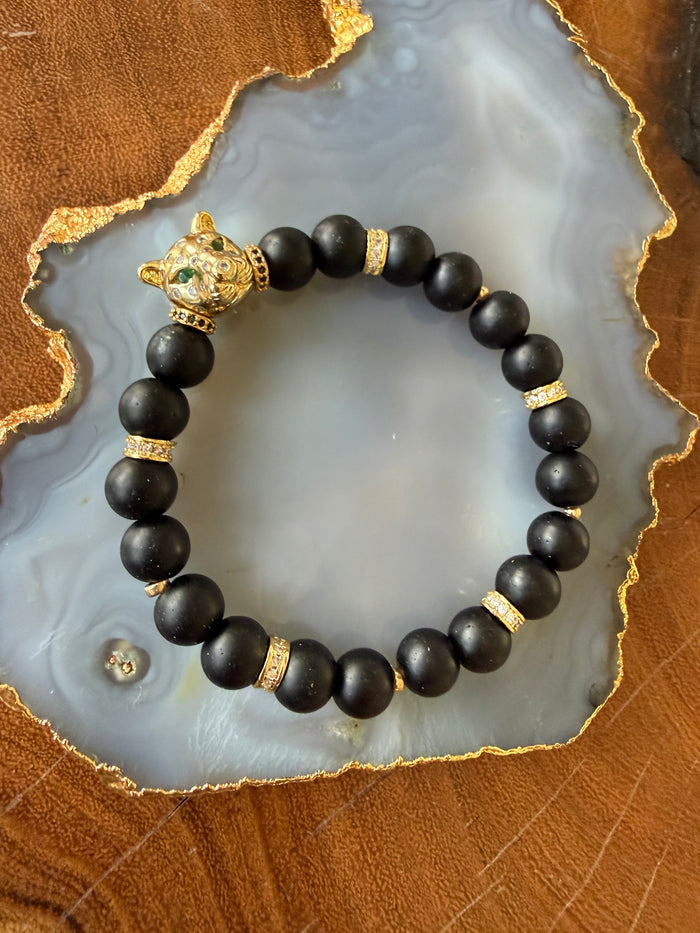 Ruby & Violet Leopard Blk Obsidian Bracelet