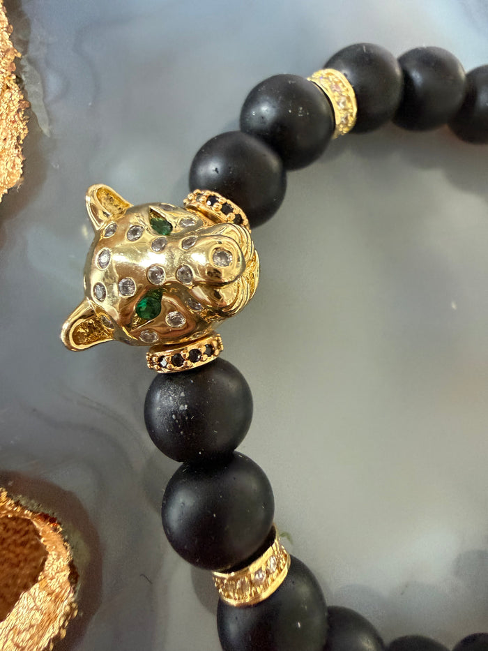 Ruby & Violet Leopard Blk Obsidian Bracelet
