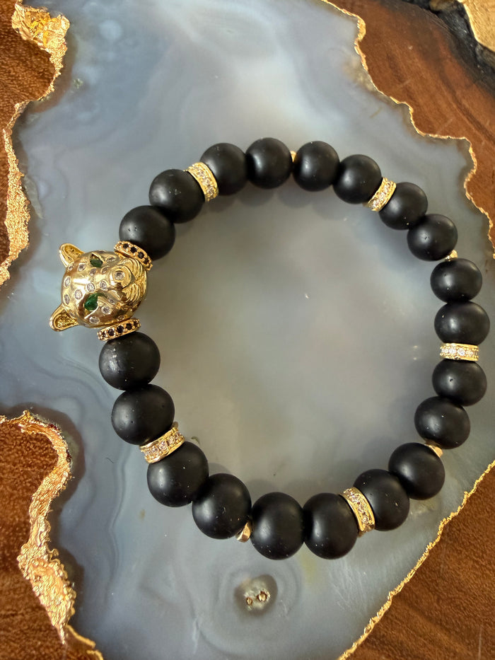 Ruby & Violet Leopard Blk Obsidian Bracelet