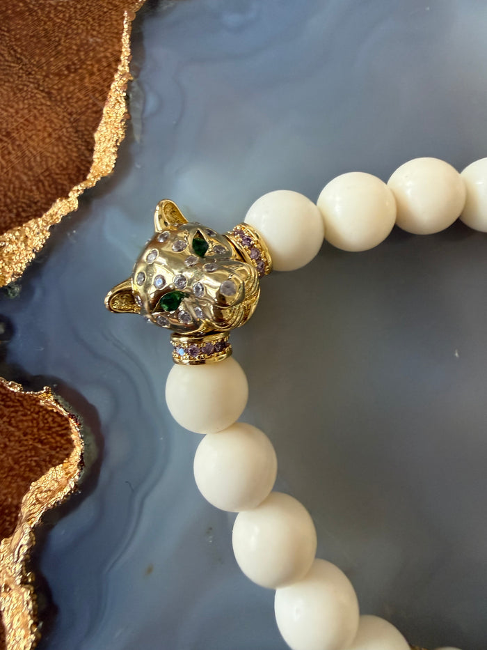 Ruby & Violet Leopard White Jade Bracelet