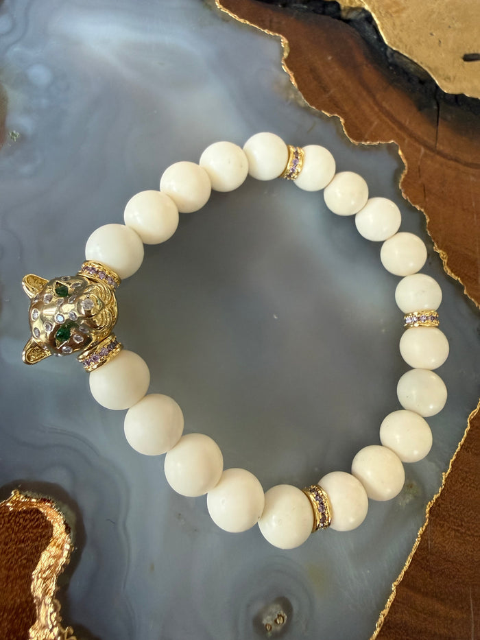 Ruby & Violet Leopard White Jade Bracelet