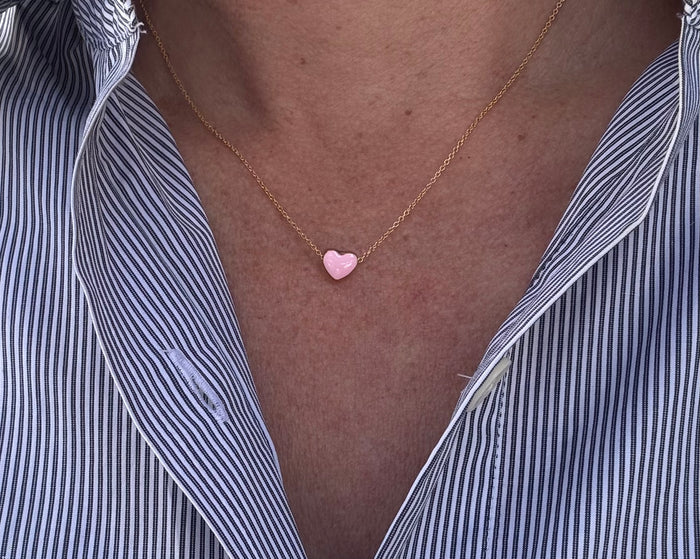 Ruby & Violet Pink Enamel Heart Necklace