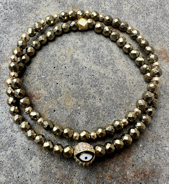 Ruby & Violet Pyrite Evil Eye Bracelet