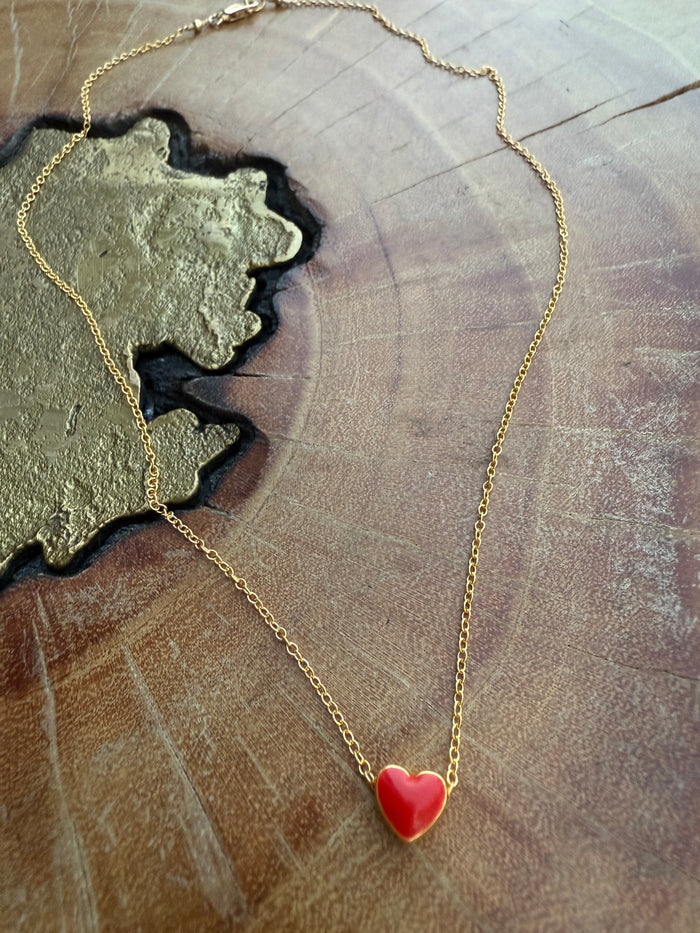 Ruby & Violet Red Heart Enamel Necklace