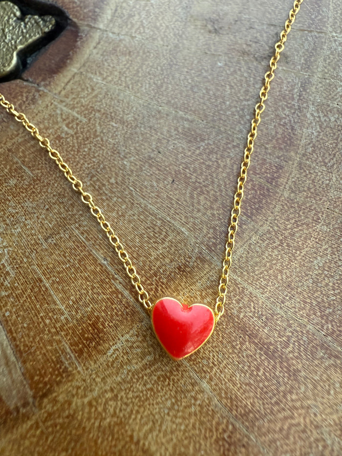 Ruby & Violet Red Heart Enamel Necklace