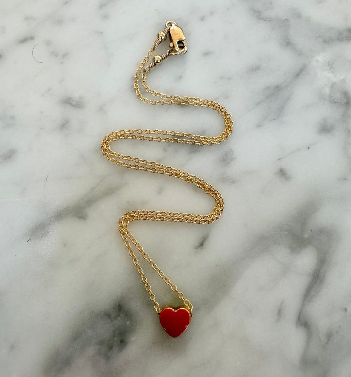 Ruby & Violet Red Heart Enamel Necklace