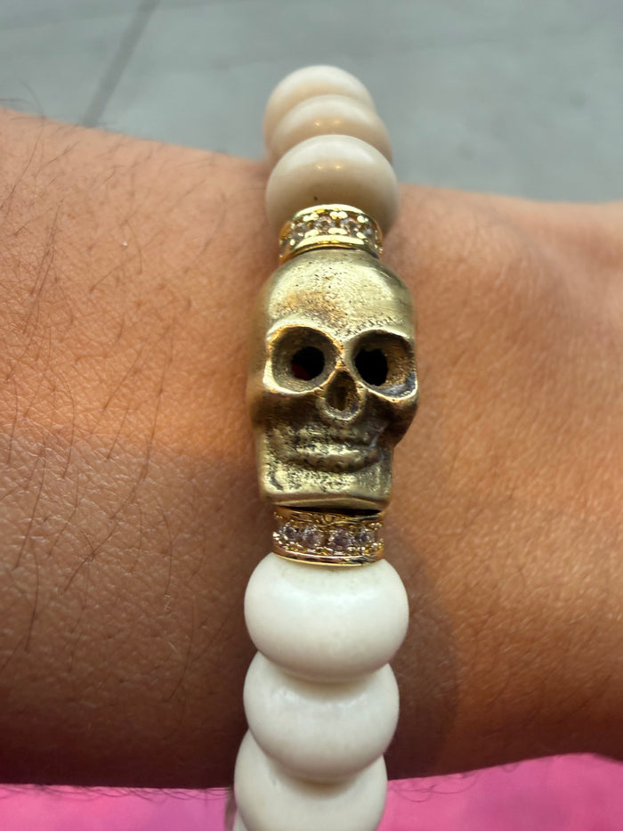 Ruby & Violet Riverstone Gold Skull Bracelet