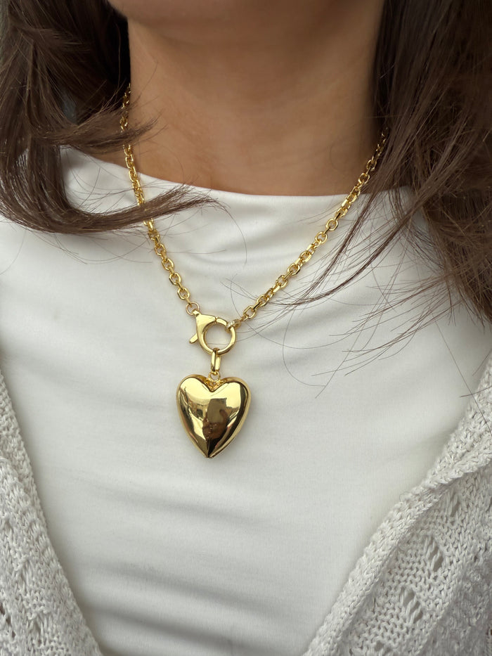 Ruby & Violet Thick Link Puffy Heart Necklace