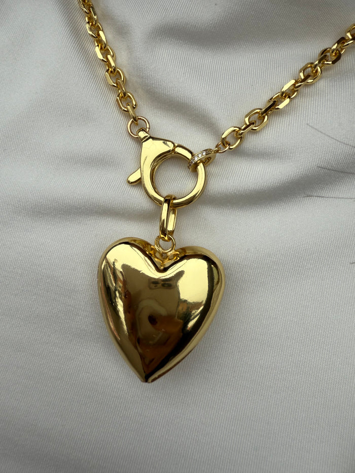 Ruby & Violet Thick Link Puffy Heart Necklace